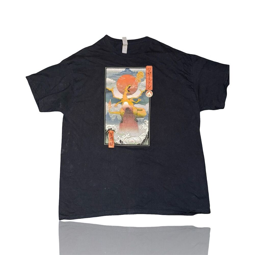 Pokemon Charizard Ukiyo-e Style Graphic T-Shirt Black Unisex XL